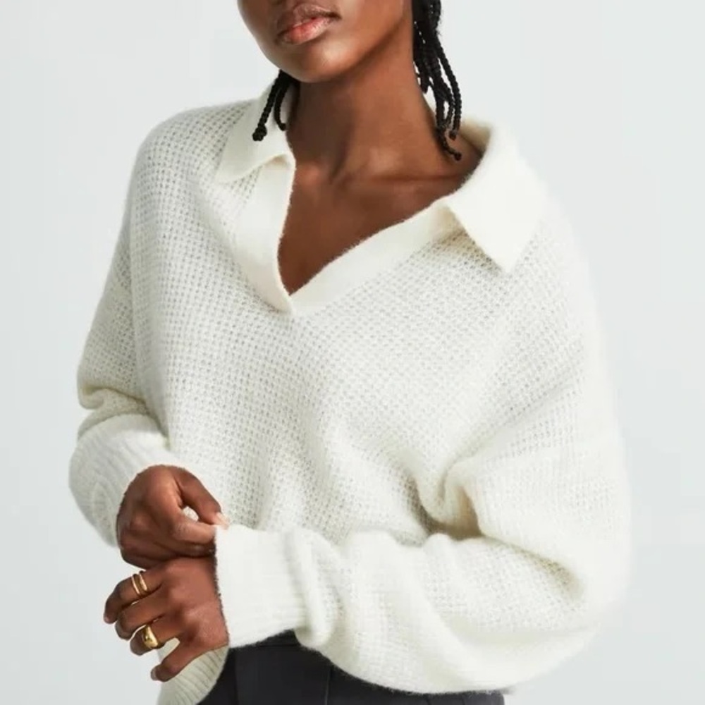 Everlane Alpaca Waffle-stitch Polo Sweater